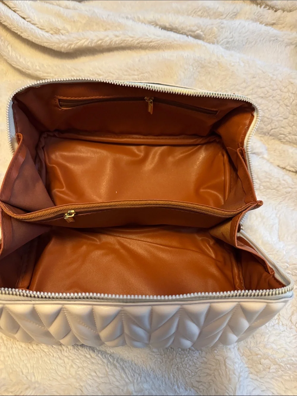 Quilted Top-Handle Cosmetic Bag in Cream